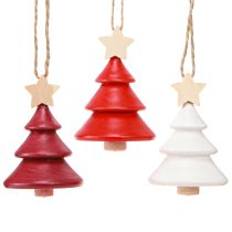 Produkt Ozdoby choinkowe jodła drewno czerwony biały 7,5cm 6 sztuk