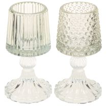 Produkt Szklany świecznik na podgrzewacze z kropkami i rowkami w podstawie wys. 15 cm 2 szt.