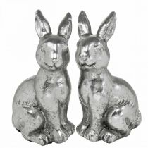 Produkt Deco siedzący królik Dekoracja wielkanocna srebrna vintage W13cm 2szt