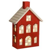 Produkt Drewniana dekoracja domku, lampka, drewno, czerwony i biały, na baterie, wys. 19,5 cm
