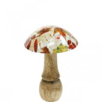Produkt Drewniana dekoracja grzybowa jesienne liście biała, kolorowa dekoracja stołu grzybowego Ø10cm W15cm