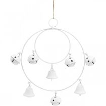 Produkt Dzwonek z dzwoneczkami, Dekoracja adwentowa, Wieniec z dzwoneczkami, Metalowa dekoracja do powieszenia Biały H22,5cm W21,5cm