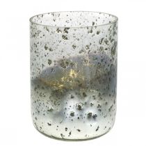Produkt Szklana świeca dwukolorowa szklana latarnia wazonowa przezroczysta, srebrna W14cm Ø10cm