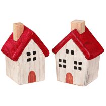 Produkt Domek bożonarodzeniowy drewniana ozdoba świąteczna biało czerwona 7cm 6 sztuk