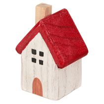 Produkt Domek bożonarodzeniowy drewniana ozdoba świąteczna biało czerwona 7cm 6 sztuk
