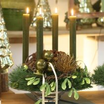 Produkt Bombki choinkowe szklane, błyszczące, w kolorze oliwkowym i srebrnoszarym, 5 cm, 24 sztuki