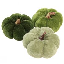 Produkt Dekoracyjne dynie wykonane z tkaniny aksamitnie zielonej Ø7cm W4,5cm 9 sztuk