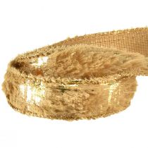 Produkt Wstążka dekoracyjna z futrzaną wstążką jubilerską ze sztucznego futra w kolorze brązowo-złotym 25mm 15m