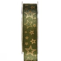 Produkt Świąteczna wstążka dekoracyjna z gwiazdkami w kolorze zielono-złotym W25mm D15m