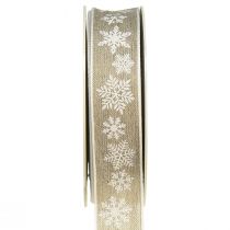 Produkt Wstążka dekoracyjna świąteczny płatek śniegu szaro-biały W25mm L20m