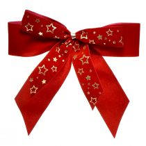 Produkt Kokardka ozdobna szer. 4cm Czerwona kokarda świąteczna ze złotymi gwiazdkami Ręcznie robiona kokarda 16×15cm 10szt