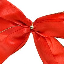 Produkt Ozdobna kokardka czerwona kokarda ze złotym brzegiem - elegancka dekoracja świąteczna szer. 4cm 15×21cm 10szt