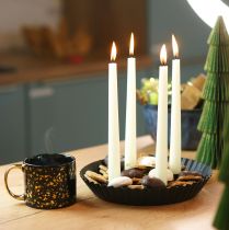Designerski metalowy świecznik w kształcie ciasta - czarny, Ø 24 cm - elegancka dekoracja stołu na 4 świece - 2 sztuki