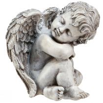 Anioł siedzący figura dekoracyjna dekoracja grobu szara żywica poliestrowa wys. 18cm