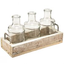 Produkt Butelka szklana dekoracyjna z drewnianą tacą vintage 24x9,5x14cm