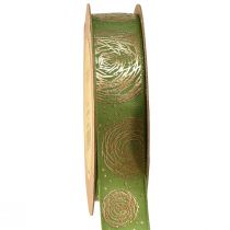 Produkt Wstążka prezentowa ze złotymi różyczkami Wstążka jubilerska zielona 25mm 15m