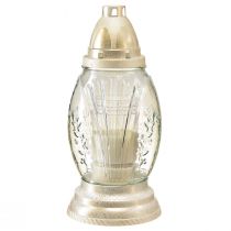 Produkt Wazon nagrobny ze szkła lekkiego, latarnia nagrobna w stylu retro, przezroczyste, białe złoto, Ø11 cm W26,5 cm