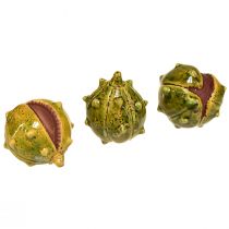 Produkt Ozdobne kasztany w kolorze zielono-żółtym – 6 cm – idealna dekoracja jesienna i świąteczna – 6 szt