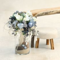 Produkt Zestaw niebieskich/srebrnych szklanych kul – matowych i błyszczących, szklanych ozdób do zimowych kompozycji kwiatowych, 7,5 cm, 12 sztuk