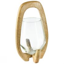 Latarnia drewniana latarnia szklana dekoracyjna drewno mango naturalne Ø14cm W26cm