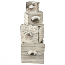 Drewniane pudełka z szufladami z uchwytami – stylowe i funkcjonalne rozwiązanie do przechowywania – zestaw 4 szt