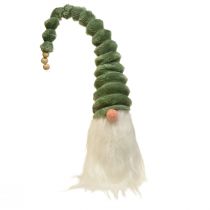 Świąteczny krasnal ze spiralną zieloną czapką i białą brodą 65cm - Skandynawska magia świąt w Twoim domu - 2 sztuki