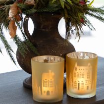 Produkt Latarnia szklana srebrno-złota sylwetka miasta wys. 12,5 cm 4 szt.