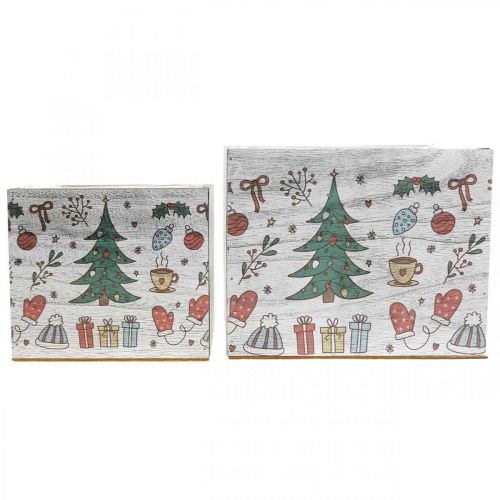 Produkt Doniczka drewniana ozdoba świąteczna biała, kolorowa 20×20/15×15cm, zestaw 2