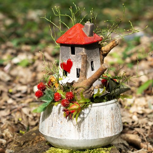 Kochające domy ceramiczne - wzór serca, czerwony i naturalny, 17,5 cm - romantyczna dekoracja do domu, 2 sztuki