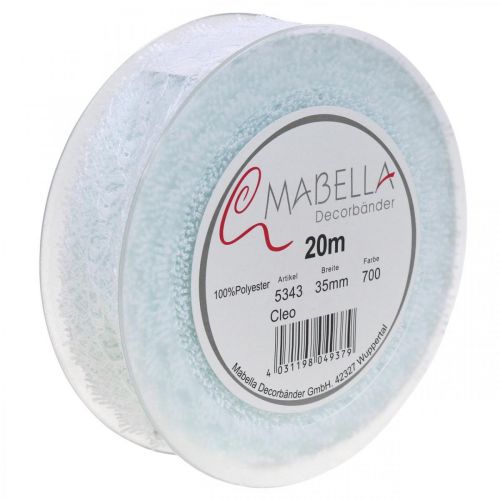 Produkt Wstążka z koronką, dekoracja ślubna, wstążka dekoracyjna biała szer.35mm dł.20m