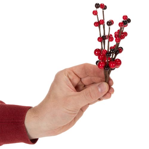 Produkt Sztuczna gałązka z czerwonymi jagodami, 15cm, 6 szt.