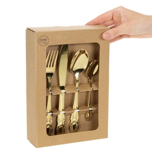 Produkt Zestaw złotych sztućców, 16 elementów, w pudełku kartonowym