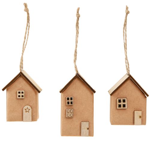 Produkt Dekoracyjny domek, 9 sztuk, ozdoby choinkowe, drewno czerwonobrązowe