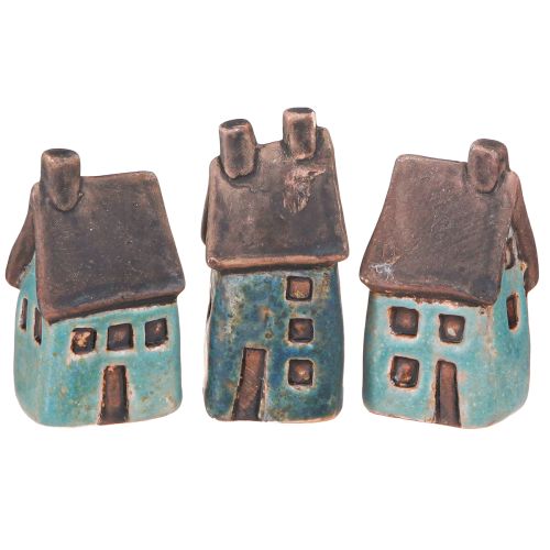 Dom Dekoracyjny Ceramiczny Niebieski Brązowy Vintage W6,5/7cm 6 szt