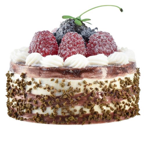 Produkt Dekoracyjny tort czekoladowy z manekinem do tortu malinowego Ø10cm