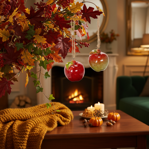 Produkt Jesienna dekoracja jabłko ceramiczne do zawieszenia 5cm 4szt