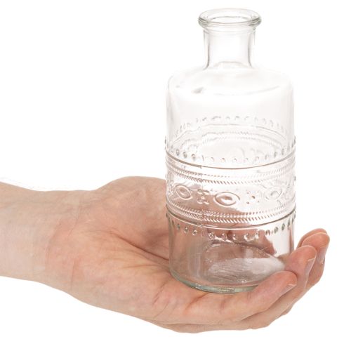 Produkt Butelka szklana z wzorem, cylindryczna, przezroczysta, wazon dekoracyjny, 15 cm, 6 szt.