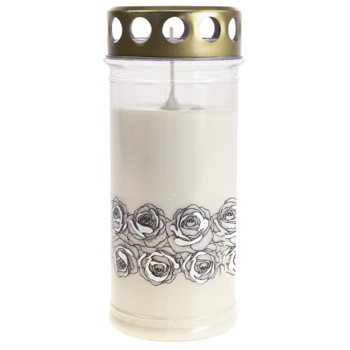Produkt Świeca nagrobna białe róże srebrna lampka żałobna Ø7cm W18cm 77h