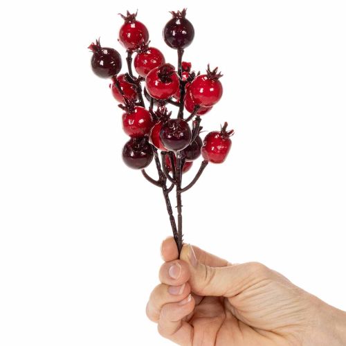 Produkt Sztuczna gałązka granatu z rozgałęzionymi łodygami jako dekoracja wazonu, 19 cm, 4 sztuki