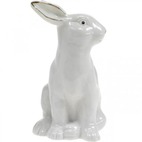 Produkt Zajączek biało-złoty, dekoracja wiosenna, figurka ceramiczna biała, złota W13cm 2szt