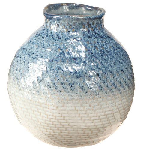 Wazon ceramiczny szkliwiony w kolorze niebiesko-białym, pleciony, wys. 18,5 cm