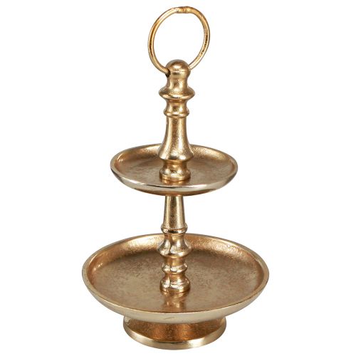 Mini etagere metalowa dekoracja złota matowa 2-poziomowa dekoracja stołu wys. 22 cm