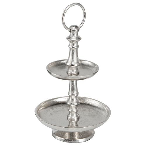 Produkt Mini patera na ciasto dekoracja metalowa srebrna 2-poziomowa dekoracja stołu wys. 22cm