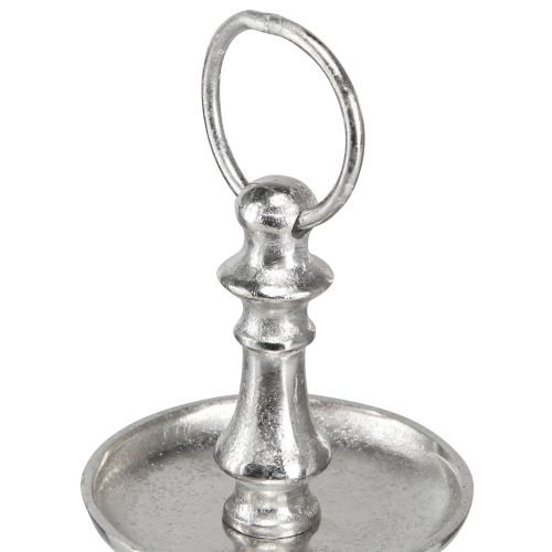 Produkt Mini patera na ciasto dekoracja metalowa srebrna 2-poziomowa dekoracja stołu wys. 22cm