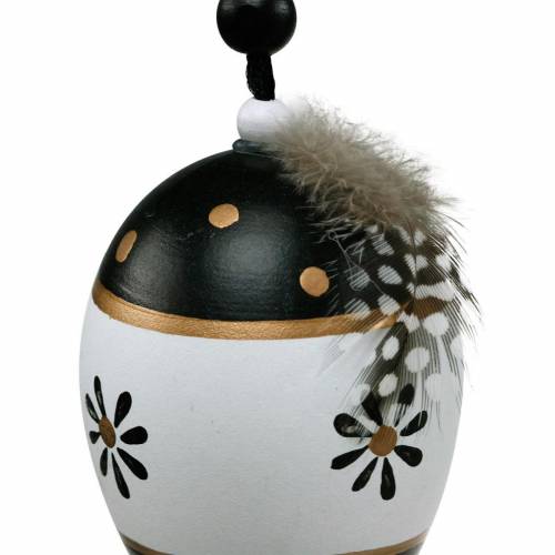 Floristik24 Hanging Easter Egg Black, White Easter Decoration Egg with Feather 6szt.