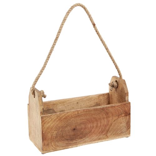 Produkt Drewniana skrzynka na rośliny z uchwytem kwadratowym z naturalnej juty 27x12x17cm