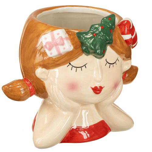 Produkt Ceramiczna doniczka dekoracyjna w kształcie dziewczynki z głową rośliny, wysokość 17 cm