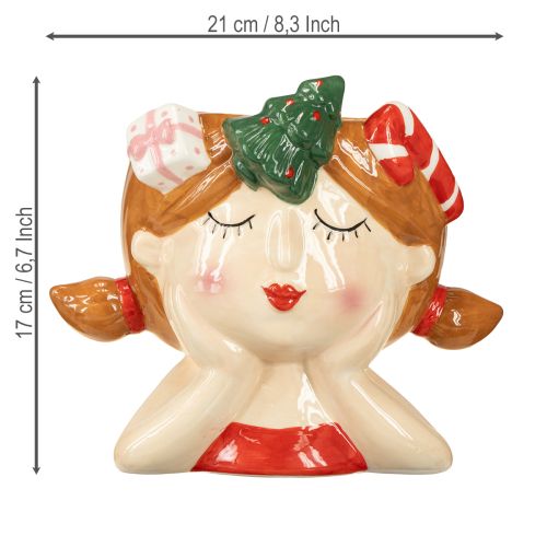 Produkt Ceramiczna doniczka dekoracyjna w kształcie dziewczynki z głową rośliny, wysokość 17 cm