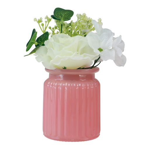 Produkt Sztuczna róża w szklanej doniczce różowa biała W16cm 2szt