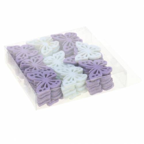 Produkt Filcowa dekoracja stołu w kształcie motyli fioletowo-biały mix 3,5x4,5cm 54 sztuki